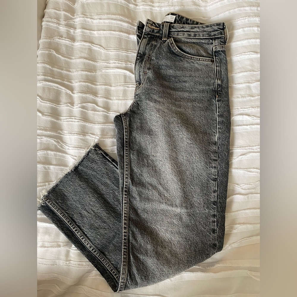 Topshop, charcoal cropped straight leg jeans